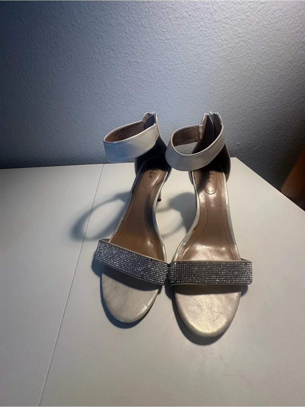 Style & Co. Champagne Ankle-Strap Heels with Crystal Toe Band